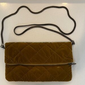 Anthropologie Quilted Velvet Crossbody Bag - Gold